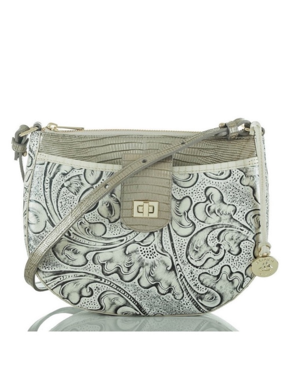 Brahmin Vanessa Shoulder/Crossbody Bag in Crème Delano Embossed Leather